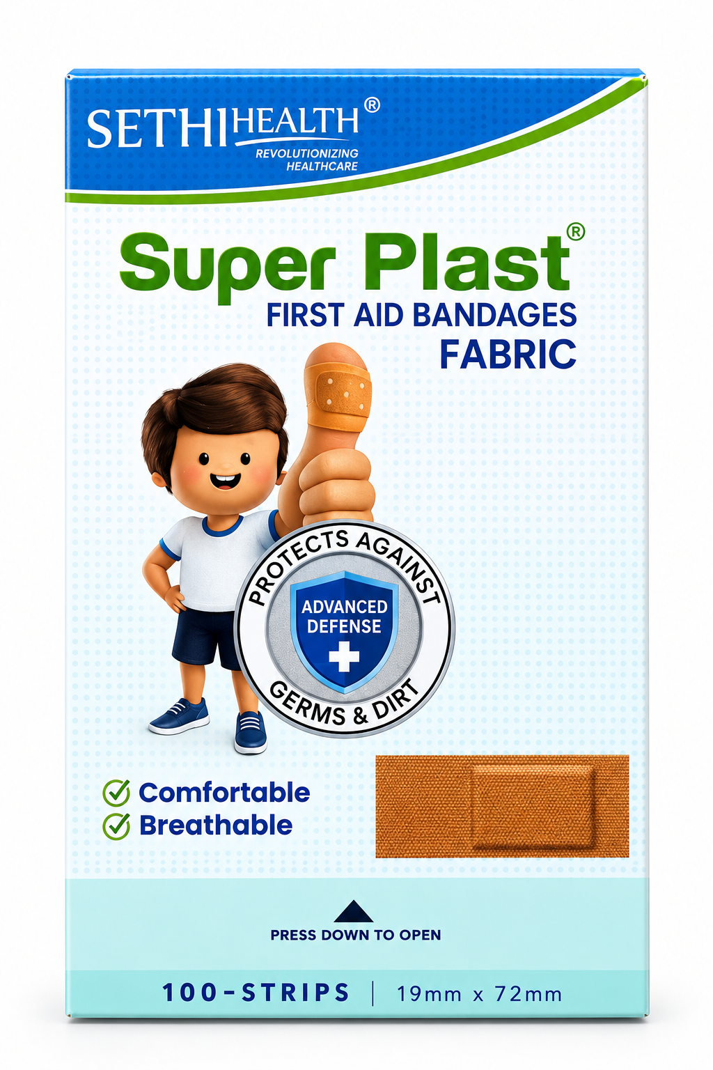 Super Plast First Aid Bandages – Fabric, 100 Strips (19mm x 72mm)