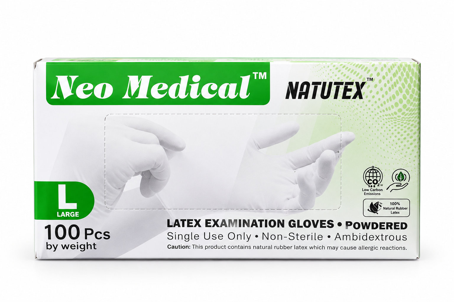 Neo Medical NATUTEX Latex Examination Gloves – Large (100 Pcs)